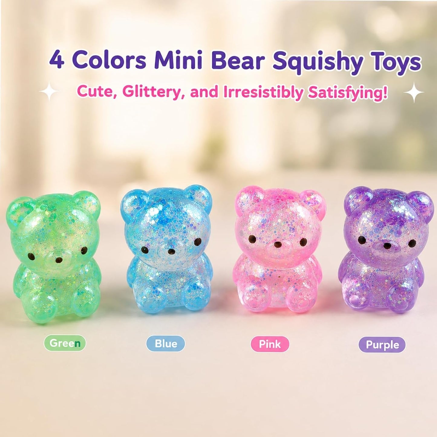 1 Pack Bear Squishy, Slow Rising Stress Relief Fidget Toys for Adults, Blue | Glitter Bear-Shaped Sensory Squeeze Toys, Calm Anxiety, Portable, Safe TPR Material, Soft Hand Toy for Office, Home or Travel