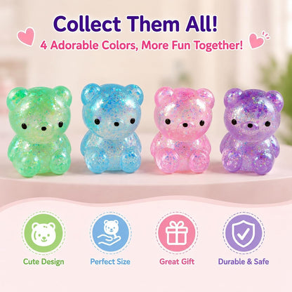 1 Pack Bear Squishy, Slow Rising Stress Relief Fidget Toys for Adults, Blue | Glitter Bear-Shaped Sensory Squeeze Toys, Calm Anxiety, Portable, Safe TPR Material, Soft Hand Toy for Office, Home or Travel