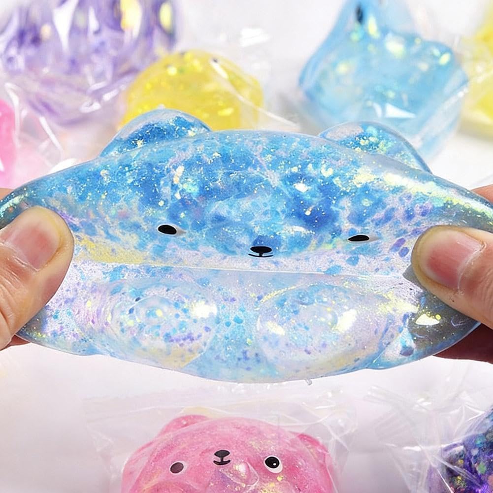 1 Pack Bear Squishy, Slow Rising Stress Relief Fidget Toys for Adults, Blue | Glitter Bear-Shaped Sensory Squeeze Toys, Calm Anxiety, Portable, Safe TPR Material, Soft Hand Toy for Office, Home or Travel