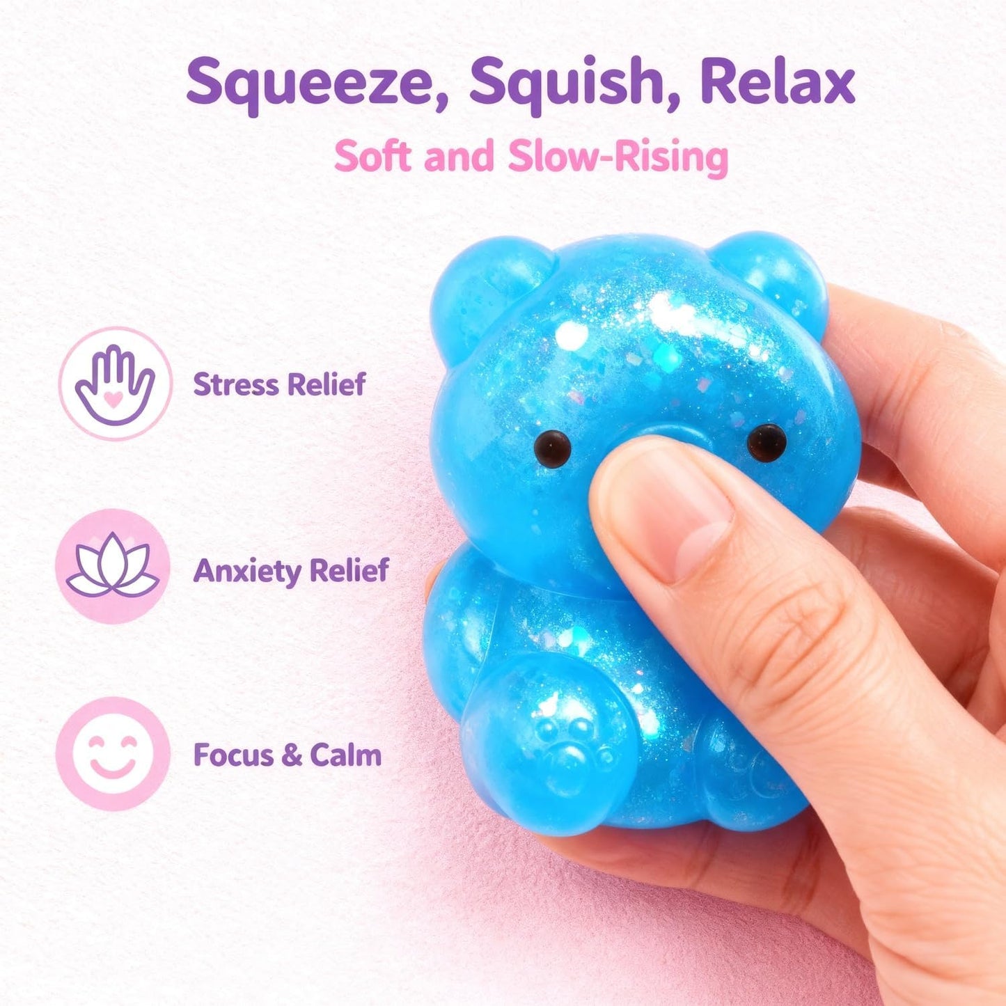 1 Pack Bear Squishy, Slow Rising Stress Relief Fidget Toys for Adults, Blue | Glitter Bear-Shaped Sensory Squeeze Toys, Calm Anxiety, Portable, Safe TPR Material, Soft Hand Toy for Office, Home or Travel