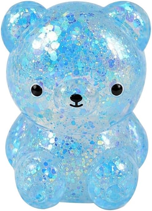1 Pack Bear Squishy, Slow Rising Stress Relief Fidget Toys for Adults, Blue | Glitter Bear-Shaped Sensory Squeeze Toys, Calm Anxiety, Portable, Safe TPR Material, Soft Hand Toy for Office, Home or Travel