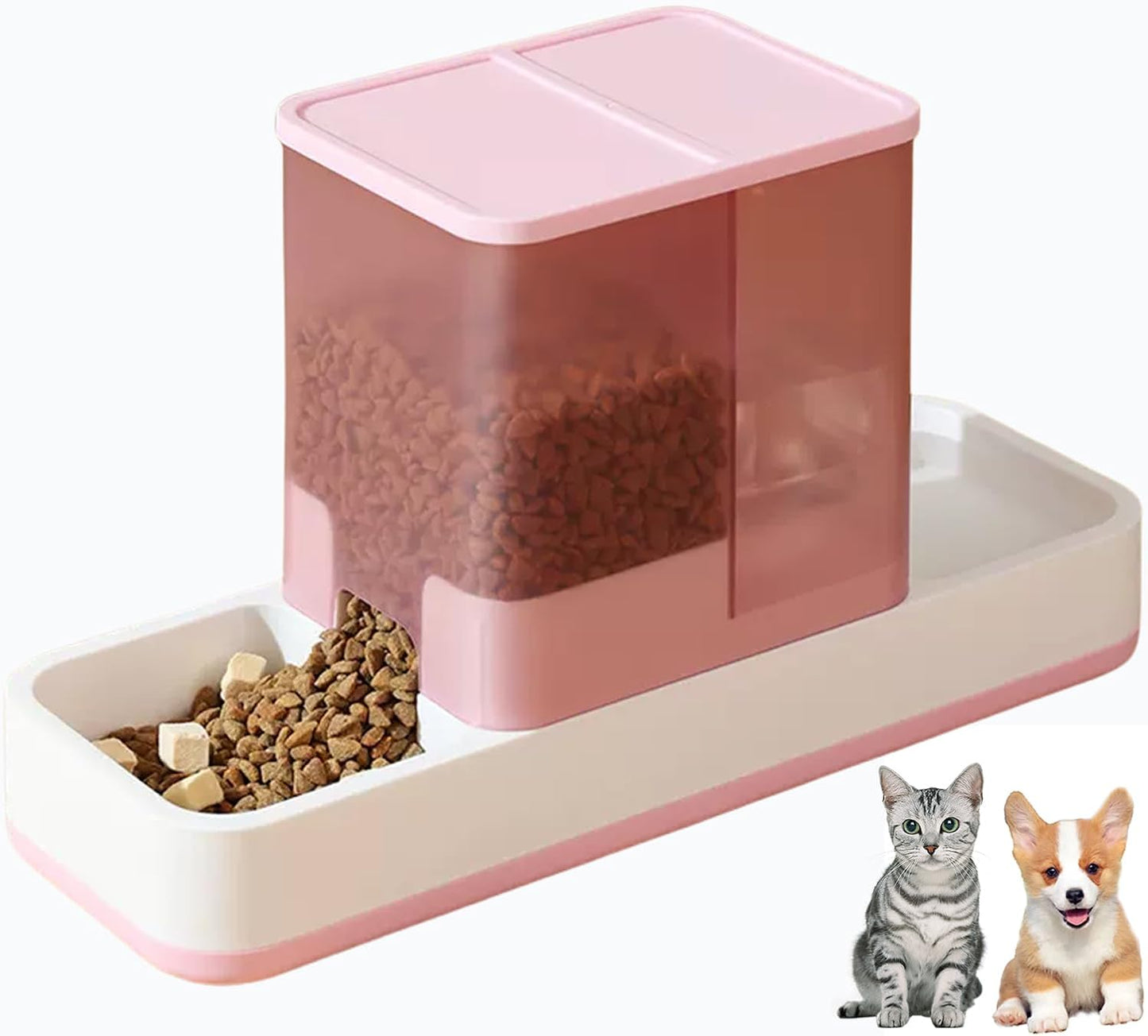 Automatic Cat Food and Water Dispenser Gravity Dog Feeder Auto Cat Feeder 2 in 1 Pet Food Dispenser for Cats Small Dogs(Pink)