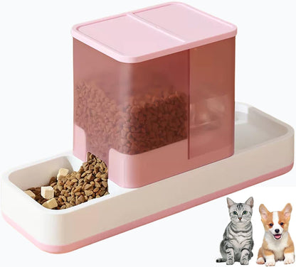 Automatic Cat Food and Water Dispenser Gravity Dog Feeder Auto Cat Feeder 2 in 1 Pet Food Dispenser for Cats Small Dogs(Pink)