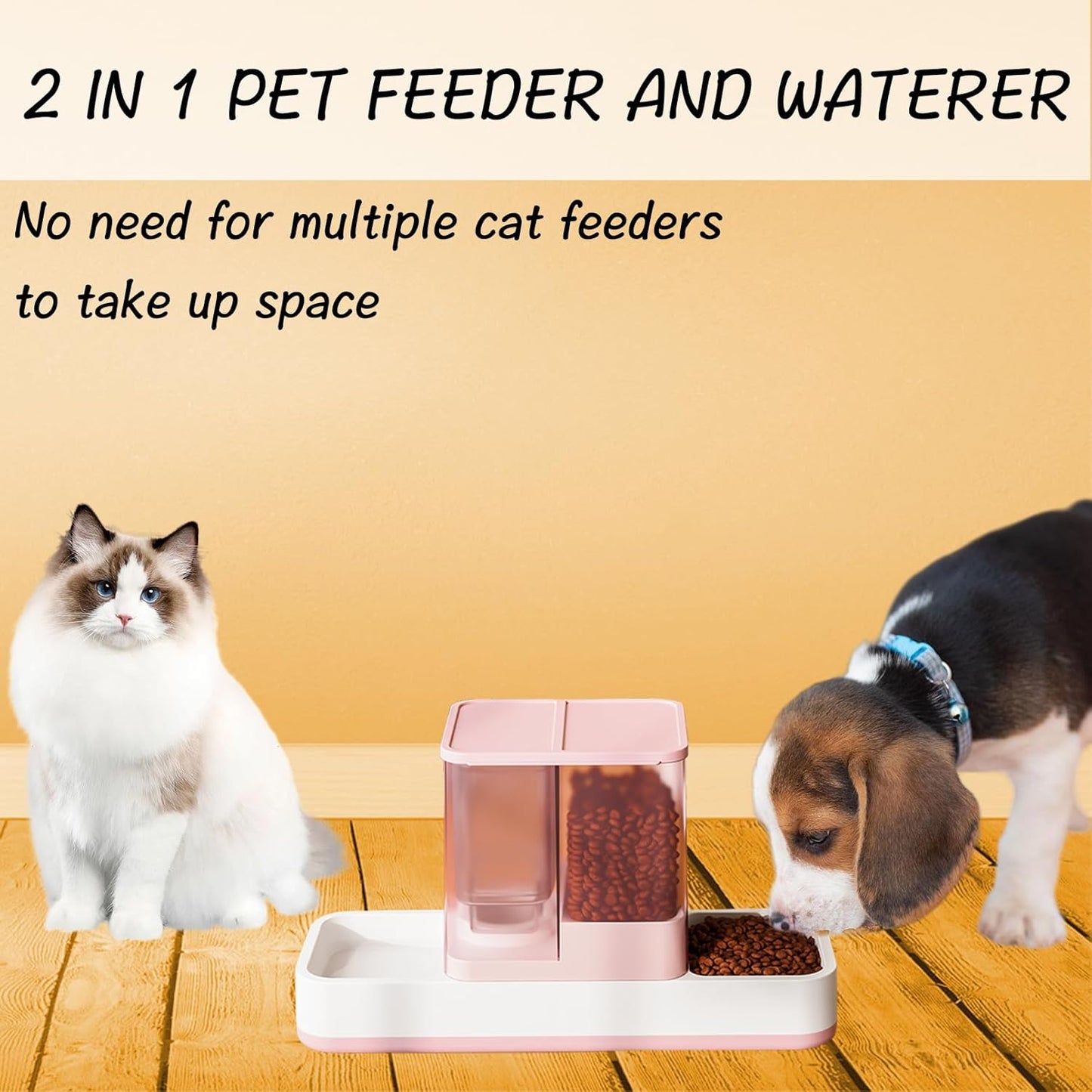 Automatic Cat Food and Water Dispenser Gravity Dog Feeder Auto Cat Feeder 2 in 1 Pet Food Dispenser for Cats Small Dogs(Pink)