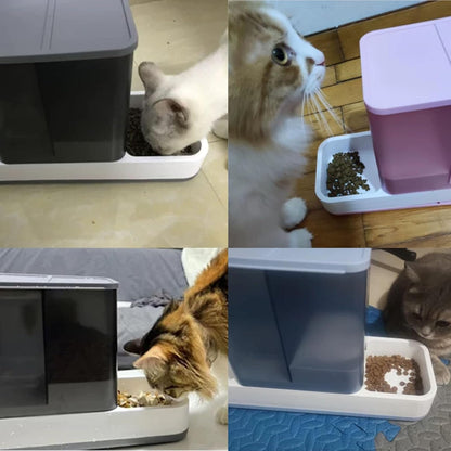Automatic Cat Food and Water Dispenser Gravity Dog Feeder Auto Cat Feeder 2 in 1 Pet Food Dispenser for Cats Small Dogs(Pink)