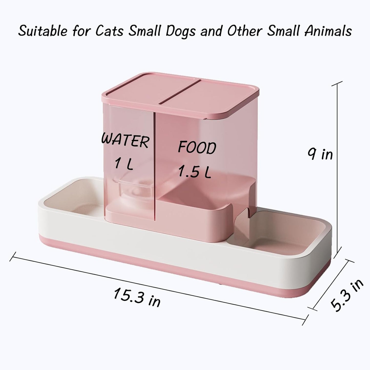 Automatic Cat Food and Water Dispenser Gravity Dog Feeder Auto Cat Feeder 2 in 1 Pet Food Dispenser for Cats Small Dogs(Pink)