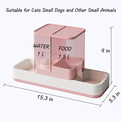 Automatic Cat Food and Water Dispenser Gravity Dog Feeder Auto Cat Feeder 2 in 1 Pet Food Dispenser for Cats Small Dogs(Pink)