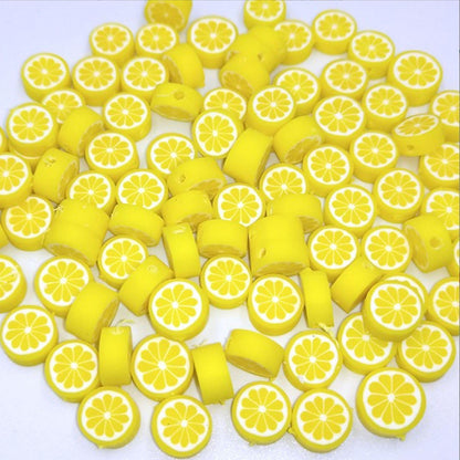 200Pcs Yellow Lemon Polymer Clay Beads Fruit Charm Beads Flat Spacer Beads Jewelry Making Supplies for Necklace Earring Bracelet Making Lemon, Decorations (10mm)