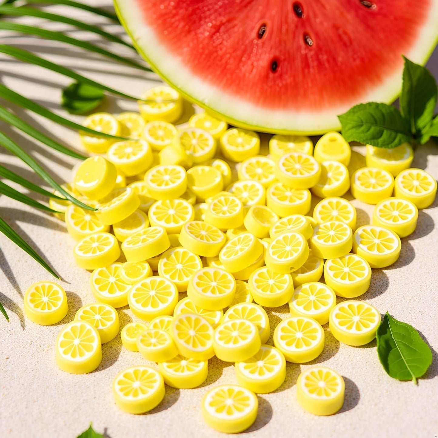 200Pcs Yellow Lemon Polymer Clay Beads Fruit Charm Beads Flat Spacer Beads Jewelry Making Supplies for Necklace Earring Bracelet Making Lemon, Decorations (10mm)