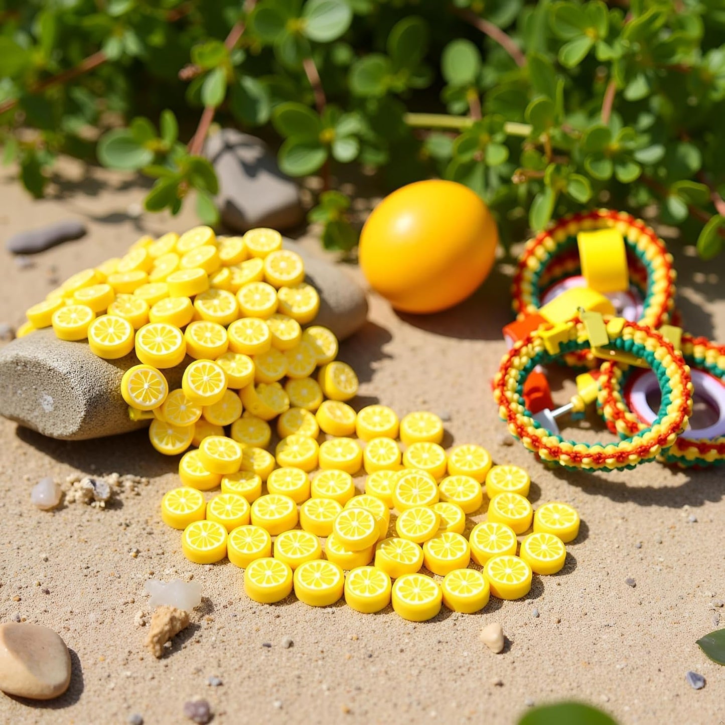 200Pcs Yellow Lemon Polymer Clay Beads Fruit Charm Beads Flat Spacer Beads Jewelry Making Supplies for Necklace Earring Bracelet Making Lemon, Decorations (10mm)