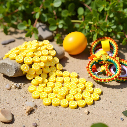 200Pcs Yellow Lemon Polymer Clay Beads Fruit Charm Beads Flat Spacer Beads Jewelry Making Supplies for Necklace Earring Bracelet Making Lemon, Decorations (10mm)