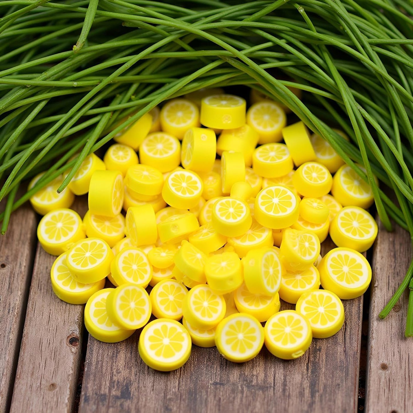 200Pcs Yellow Lemon Polymer Clay Beads Fruit Charm Beads Flat Spacer Beads Jewelry Making Supplies for Necklace Earring Bracelet Making Lemon, Decorations (10mm)