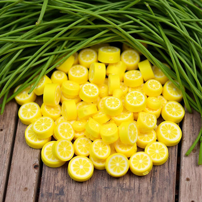 200Pcs Yellow Lemon Polymer Clay Beads Fruit Charm Beads Flat Spacer Beads Jewelry Making Supplies for Necklace Earring Bracelet Making Lemon, Decorations (10mm)
