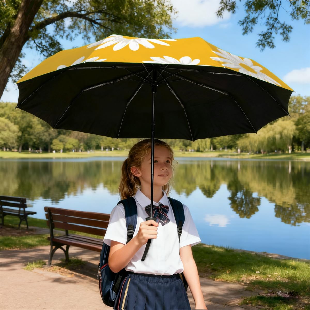 Portable Umbrella Windproof Sun Umbrella UV Protection Folding Umbrellas for Rain, Cute Travel Umbrellas Compact Parasol Automatic Open/Close, Lightweight & Packable
