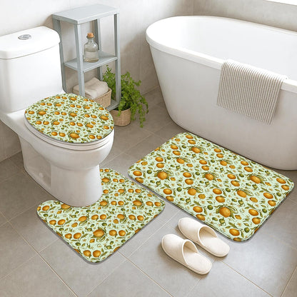 Lemon Shower Curtain Sets, Summer Botanical Leaf Citrus Summer Yellow Polyester Waterproof Bathroom Sets with Shower Curtain and Rugs for Home Bath Toile Hotel Decor 72x72 Inch