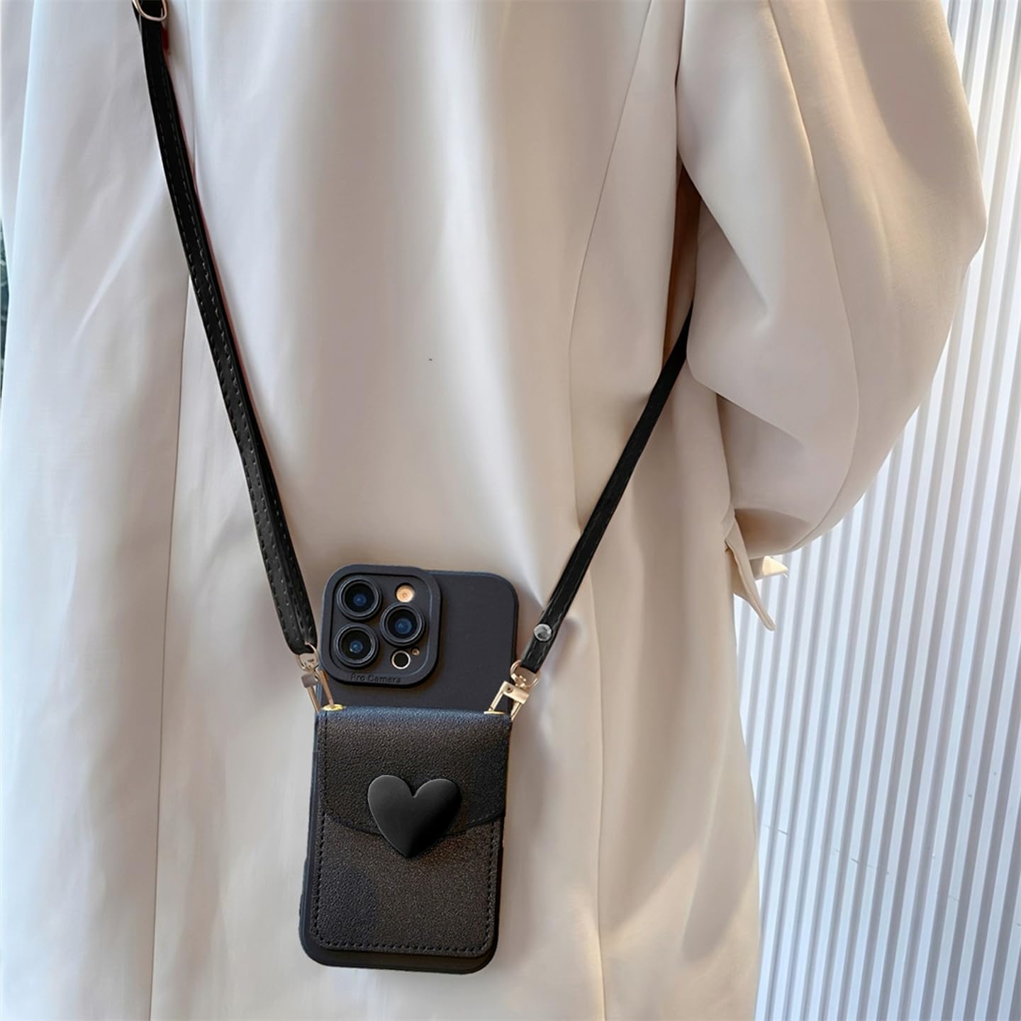 for Samsung Galaxy S26 Ultra Case with Strap Card Holder Crossbody Lanyard, Cute Phone Wallet Case for Women Girls, Black Heart Design Leather Purse Soft Silicone Cover for Galaxy S26 Ultra