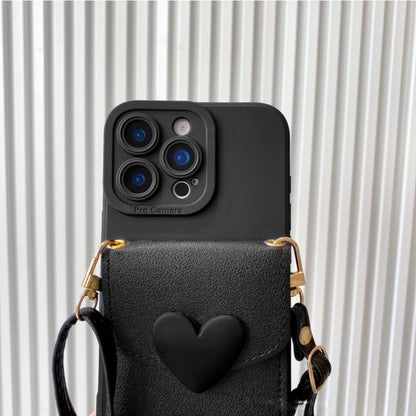 for Samsung Galaxy S26 Ultra Case with Strap Card Holder Crossbody Lanyard, Cute Phone Wallet Case for Women Girls, Black Heart Design Leather Purse Soft Silicone Cover for Galaxy S26 Ultra