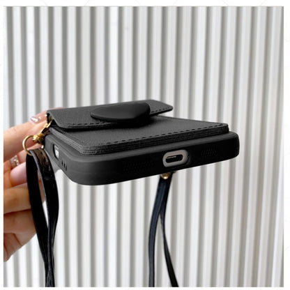 for Samsung Galaxy S26 Ultra Case with Strap Card Holder Crossbody Lanyard, Cute Phone Wallet Case for Women Girls, Black Heart Design Leather Purse Soft Silicone Cover for Galaxy S26 Ultra