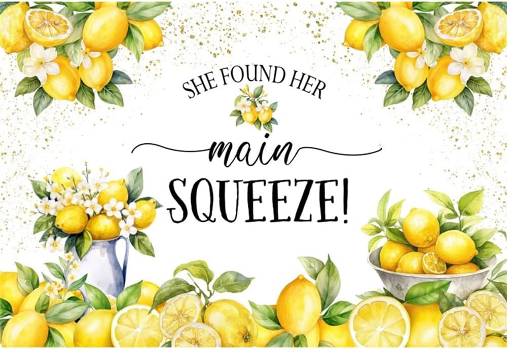 She Found Her Main Squeeze Lemon Backdrop Lemon Bridal Shower Decorations Background Miss to Mrs Newlywed Wedding Party Background Bride to Be Party Cake Table Banner Studio Props 6x4ft