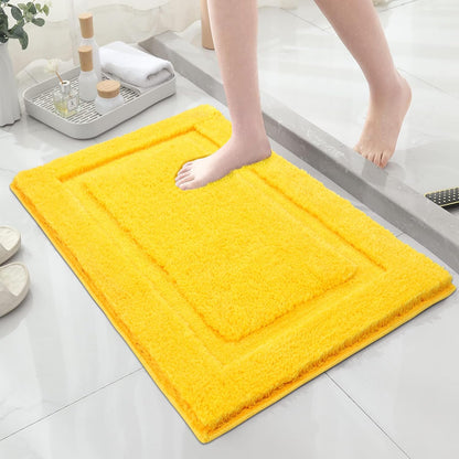Super Soft Fluffy Bathroom Rugs 16x24 inch Non Slip Washable Bath Rugs Absorbent Bath Mats for Bathroom Floor Tub Shower Vanity Sink, Yellow 1'4" x 2'