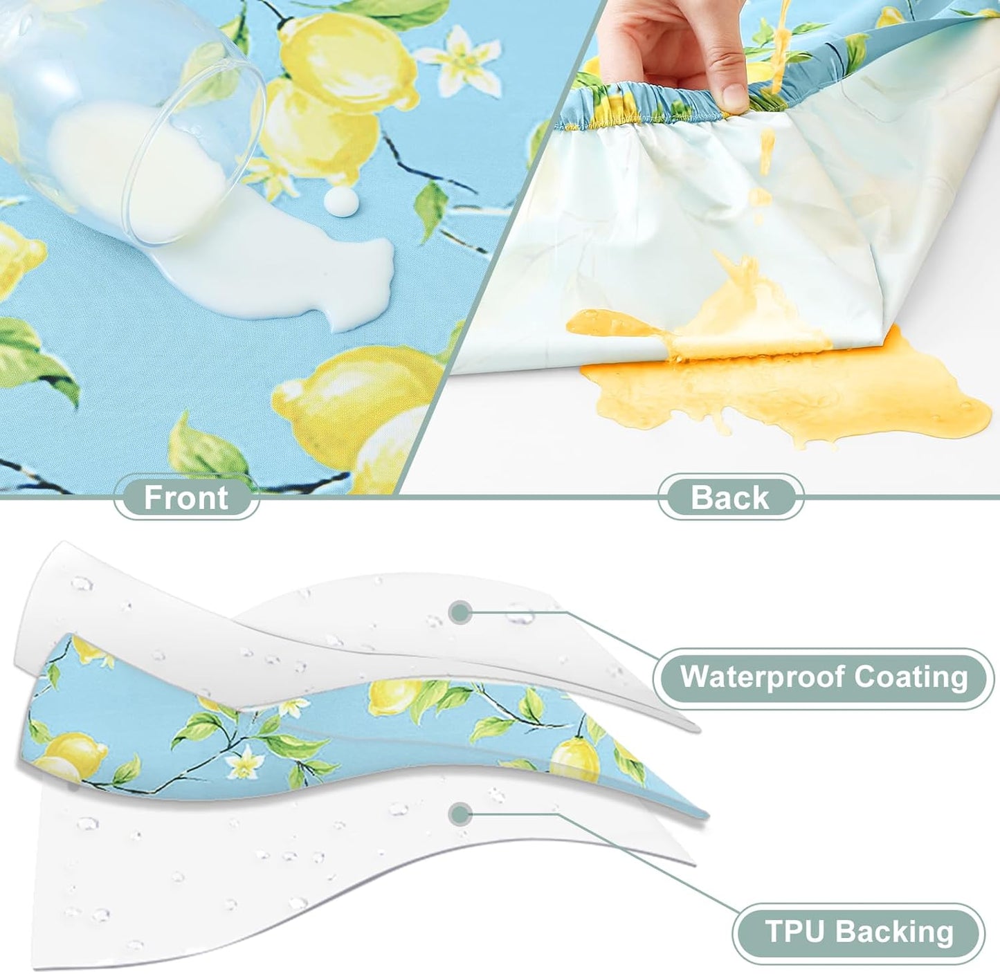 Picnic Table Cover with Bench Cover, Waterproof Elastic Fitted Tablecloth for 6 Foot Tables, Rectangle Washable Polyester Fabric Tablecloths for Picnic, Camping, Outdoor (Lemon, 30" x 72")