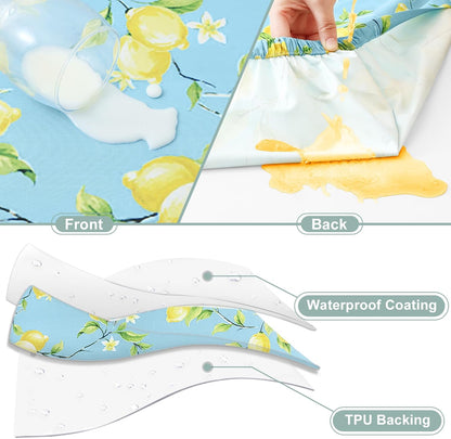 Picnic Table Cover with Bench Cover, Waterproof Elastic Fitted Tablecloth for 6 Foot Tables, Rectangle Washable Polyester Fabric Tablecloths for Picnic, Camping, Outdoor (Lemon, 30" x 72")