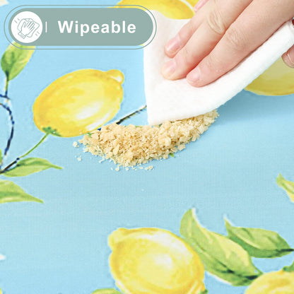 Picnic Table Cover with Bench Cover, Waterproof Elastic Fitted Tablecloth for 6 Foot Tables, Rectangle Washable Polyester Fabric Tablecloths for Picnic, Camping, Outdoor (Lemon, 30" x 72")