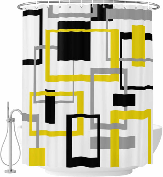 Shower Curtain Yellow Abstract Lines Shower Curtains for Bathroom Decor Modern Art Bath Curtains Sets with Hooks for Home Decor Waterproof 72 x 78 in