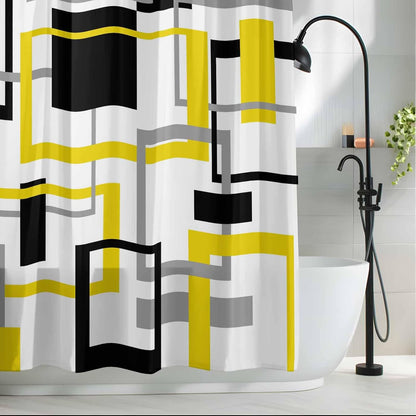 Shower Curtain Yellow Abstract Lines Shower Curtains for Bathroom Decor Modern Art Bath Curtains Sets with Hooks for Home Decor Waterproof 72 x 78 in