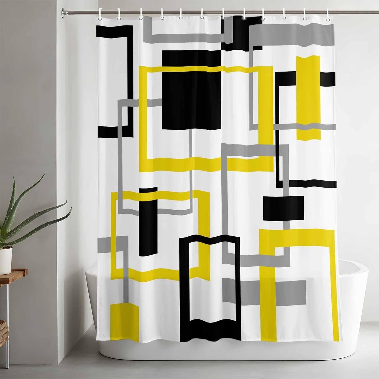 Shower Curtain Yellow Abstract Lines Shower Curtains for Bathroom Decor Modern Art Bath Curtains Sets with Hooks for Home Decor Waterproof 72 x 78 in