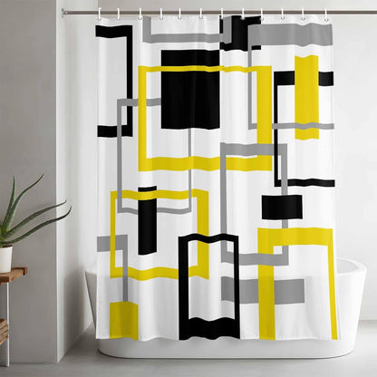 Shower Curtain Yellow Abstract Lines Shower Curtains for Bathroom Decor Modern Art Bath Curtains Sets with Hooks for Home Decor Waterproof 72 x 78 in