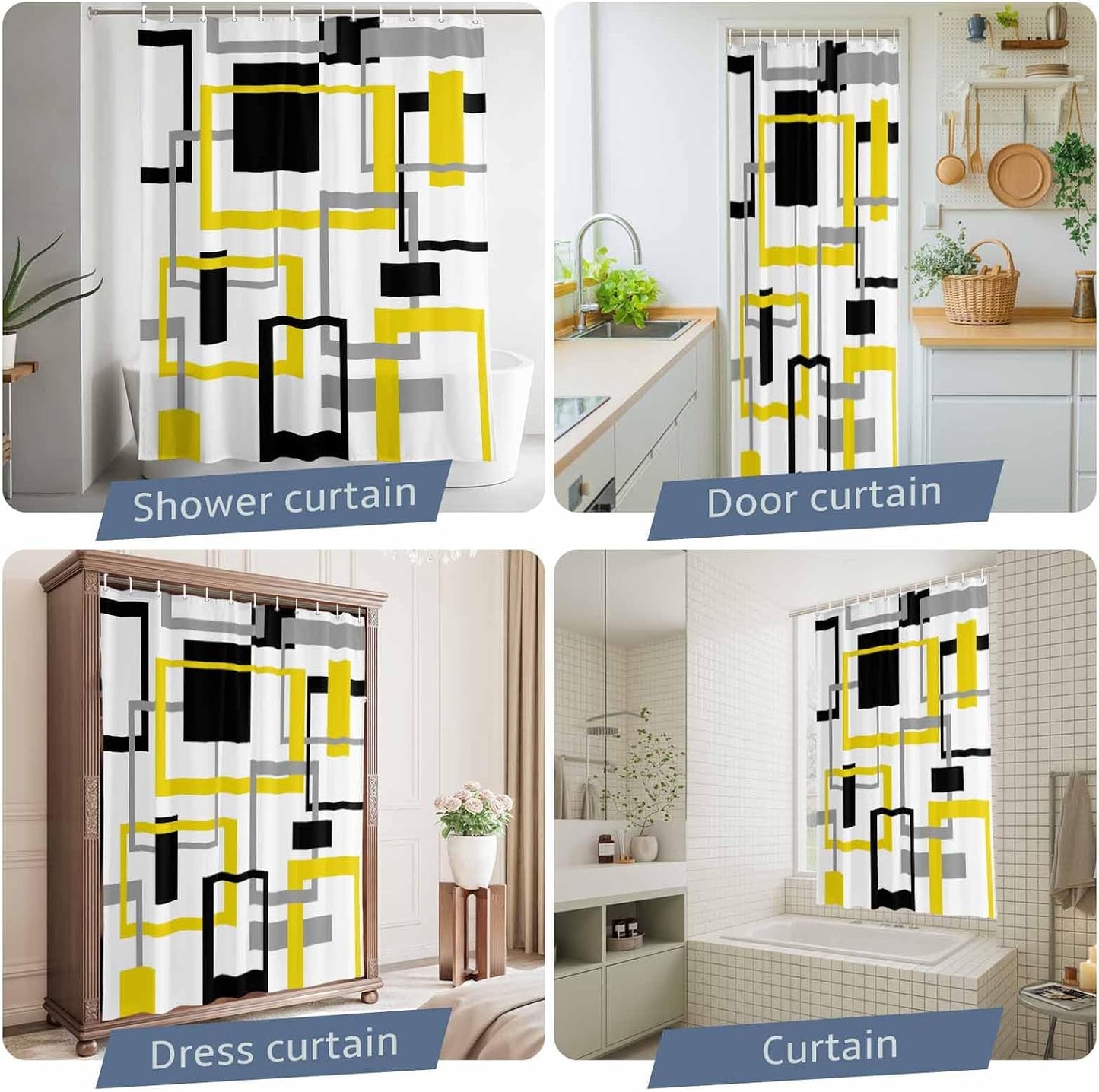 Shower Curtain Yellow Abstract Lines Shower Curtains for Bathroom Decor Modern Art Bath Curtains Sets with Hooks for Home Decor Waterproof 72 x 78 in