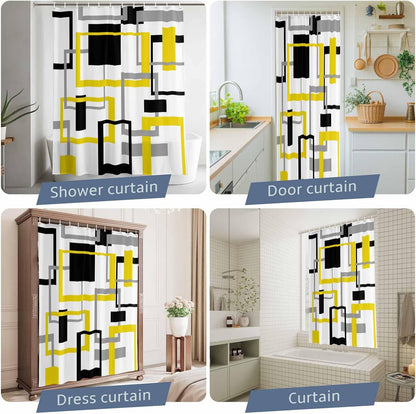 Shower Curtain Yellow Abstract Lines Shower Curtains for Bathroom Decor Modern Art Bath Curtains Sets with Hooks for Home Decor Waterproof 72 x 78 in
