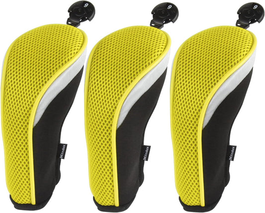 Mesh Golf Hybrid Club Head Covers with Dial No. Tag Pack of 3 | Coloured Piping | all the Same Size | Short Neck