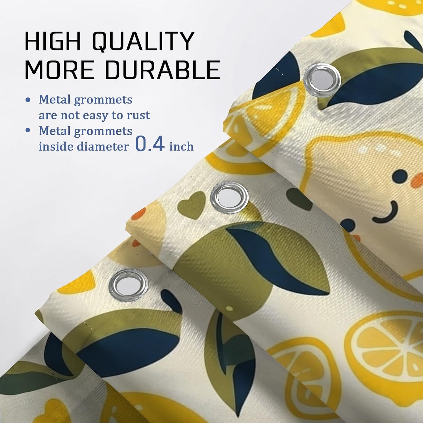 Lemon Shower Curtain Sets, Summer Playful Leaf Slice Summer Yellow Waterproof Fabric Bathroom Bathtub Shower Curtain Sets with Rugs for Home Bath Toile Hotel Decor 72x72 Inch