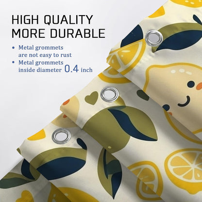 Lemon Shower Curtain Sets, Summer Playful Leaf Slice Summer Yellow Waterproof Fabric Bathroom Bathtub Shower Curtain Sets with Rugs for Home Bath Toile Hotel Decor 72x72 Inch