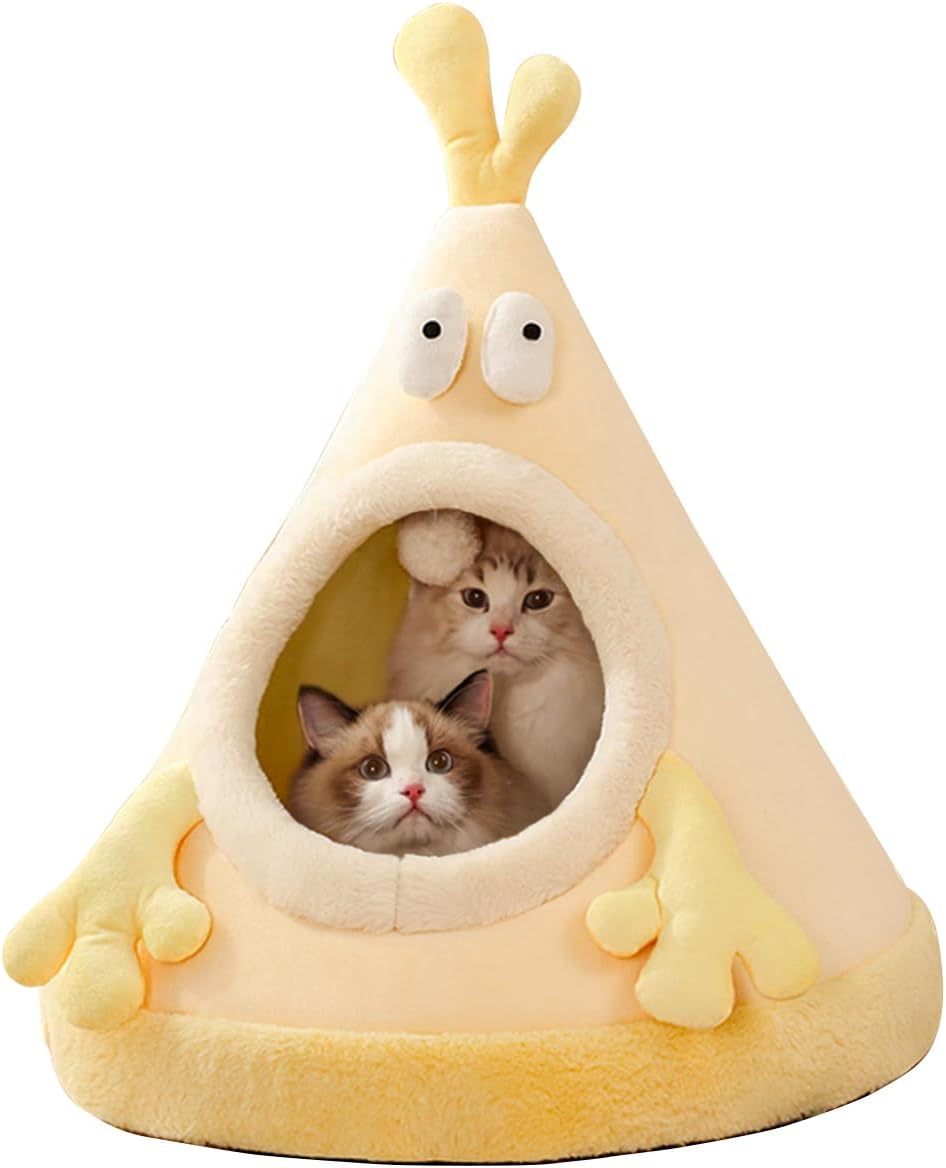 Cat Cave Bed, Portable Cat Igloo Cat Cave Bed, Triangle Pet Teepee, Cozy and Warm Pet Hideout, Pet Tent for Cat and Dog(S, Yellow)