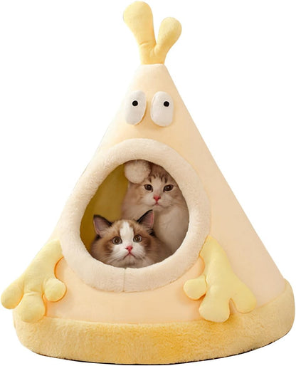 Cat Cave Bed, Portable Cat Igloo Cat Cave Bed, Triangle Pet Teepee, Cozy and Warm Pet Hideout, Pet Tent for Cat and Dog(S, Yellow)