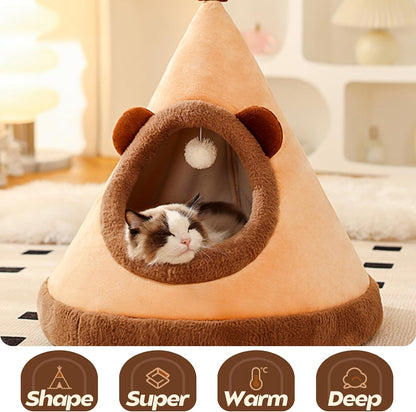 Cat Cave Bed, Portable Cat Igloo Cat Cave Bed, Triangle Pet Teepee, Cozy and Warm Pet Hideout, Pet Tent for Cat and Dog(S, Yellow)