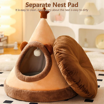 Cat Cave Bed, Portable Cat Igloo Cat Cave Bed, Triangle Pet Teepee, Cozy and Warm Pet Hideout, Pet Tent for Cat and Dog(S, Yellow)