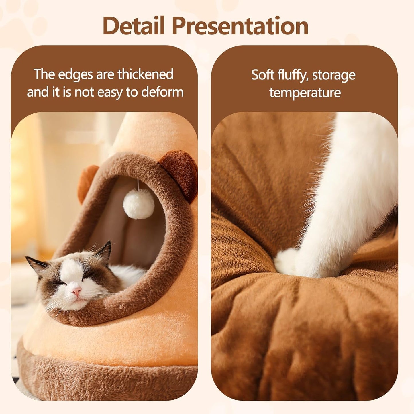Cat Cave Bed, Portable Cat Igloo Cat Cave Bed, Triangle Pet Teepee, Cozy and Warm Pet Hideout, Pet Tent for Cat and Dog(S, Yellow)