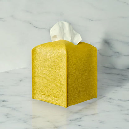 Premium PU Leather Tissue Box Holder - Elegant Hotel-Style Tissue Box Cover for Home, Office & Car Décor, Tissues Cube Organizer for a Natural & Classic Look (Yellow 2 Pack)