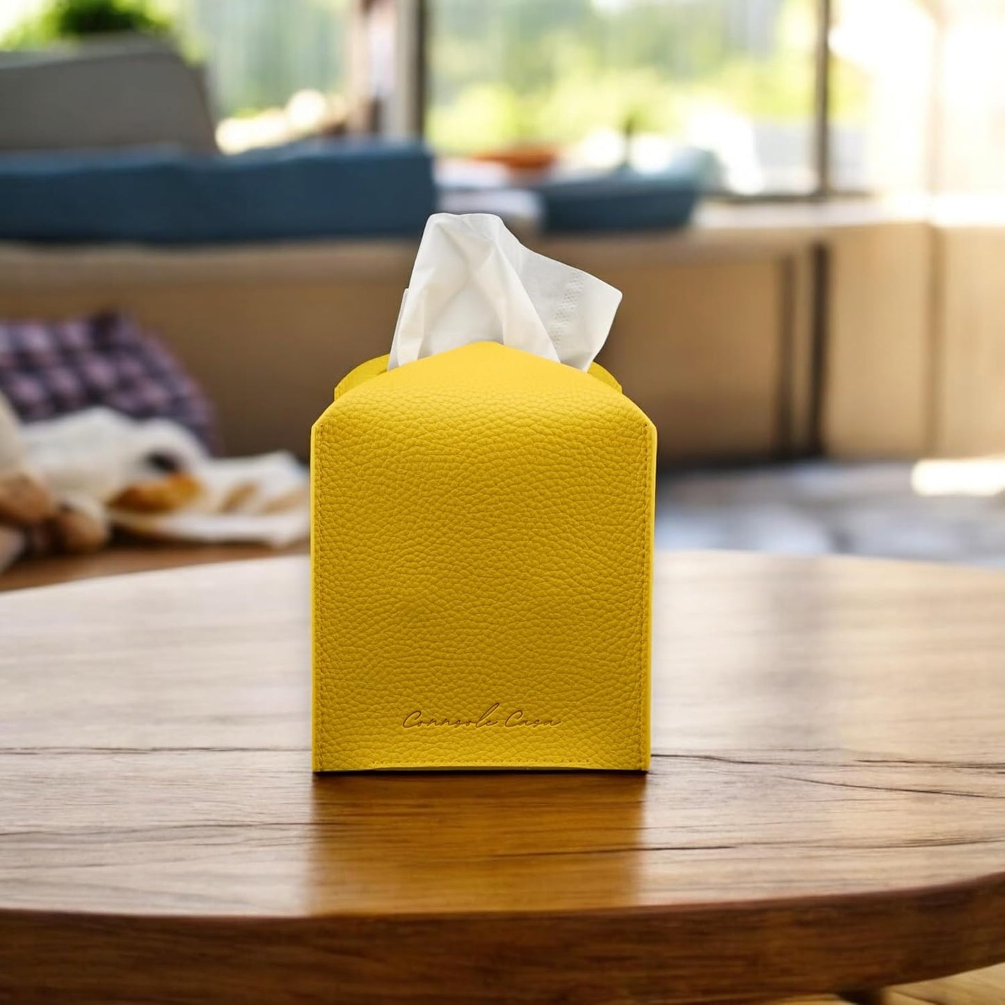 Premium PU Leather Tissue Box Holder - Elegant Hotel-Style Tissue Box Cover for Home, Office & Car Décor, Tissues Cube Organizer for a Natural & Classic Look (Yellow 2 Pack)