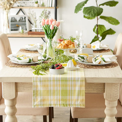 Lemon Bliss Plaid Cotton Tabletop Collection, Table Runner, 14x108