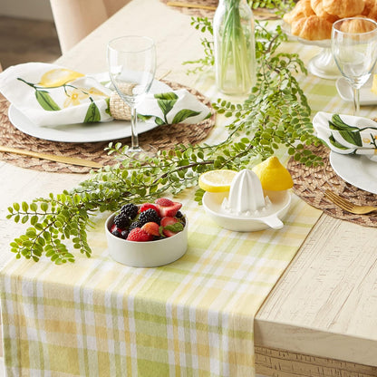 Lemon Bliss Plaid Cotton Tabletop Collection, Table Runner, 14x108