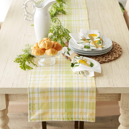 Lemon Bliss Plaid Cotton Tabletop Collection, Table Runner, 14x108