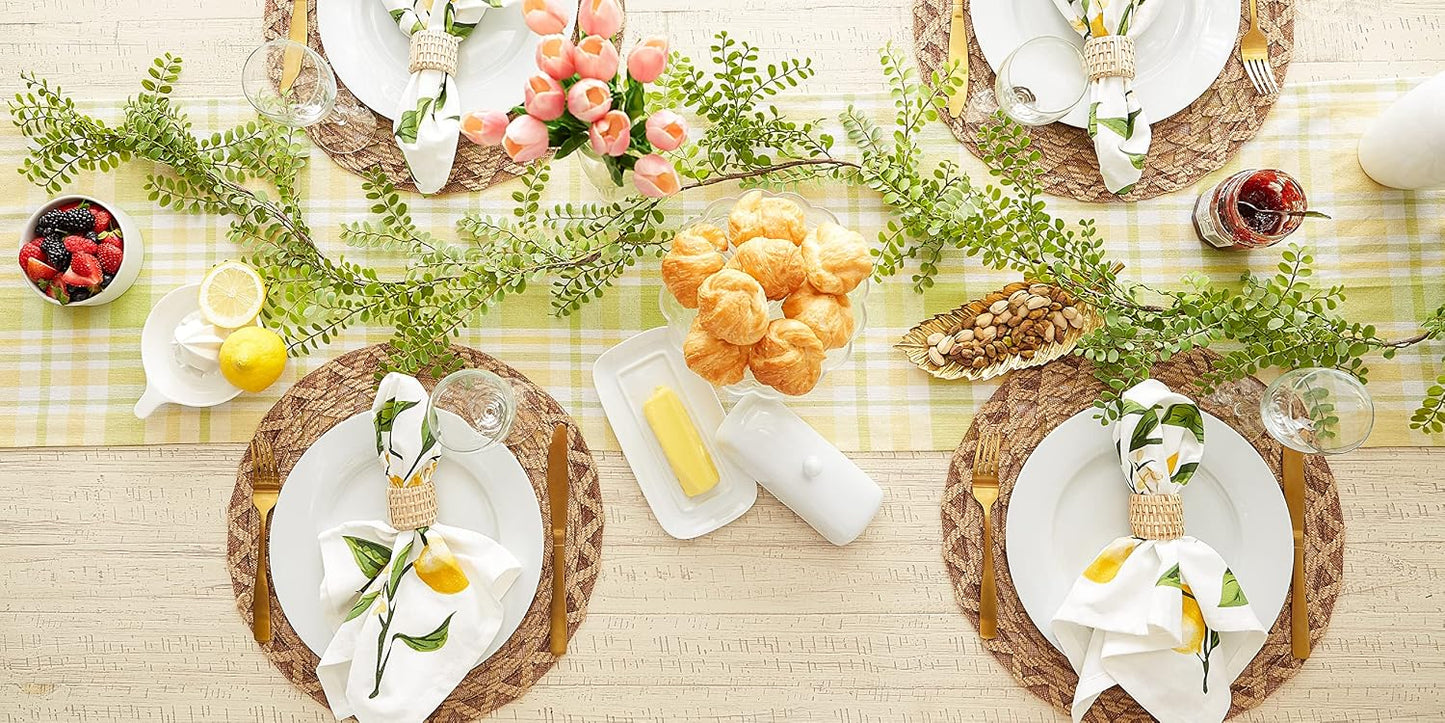 Lemon Bliss Plaid Cotton Tabletop Collection, Table Runner, 14x108