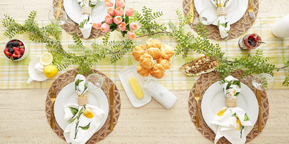 Lemon Bliss Plaid Cotton Tabletop Collection, Table Runner, 14x108