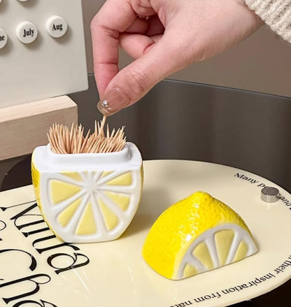 Toothpick Holder Lemon Ceramic Organizer Toothpick Box Cotton Swab Storage Tube