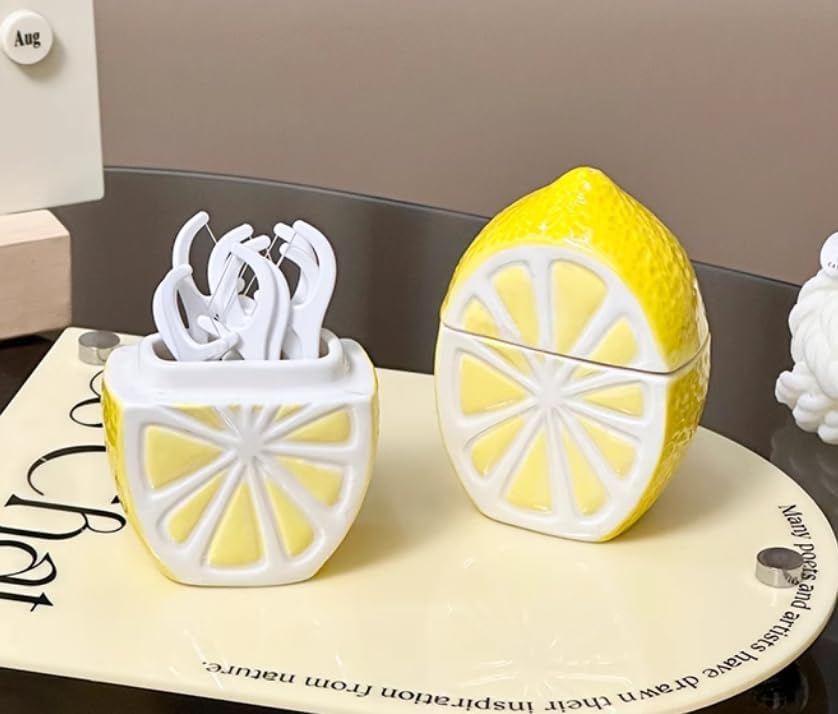 Toothpick Holder Lemon Ceramic Organizer Toothpick Box Cotton Swab Storage Tube